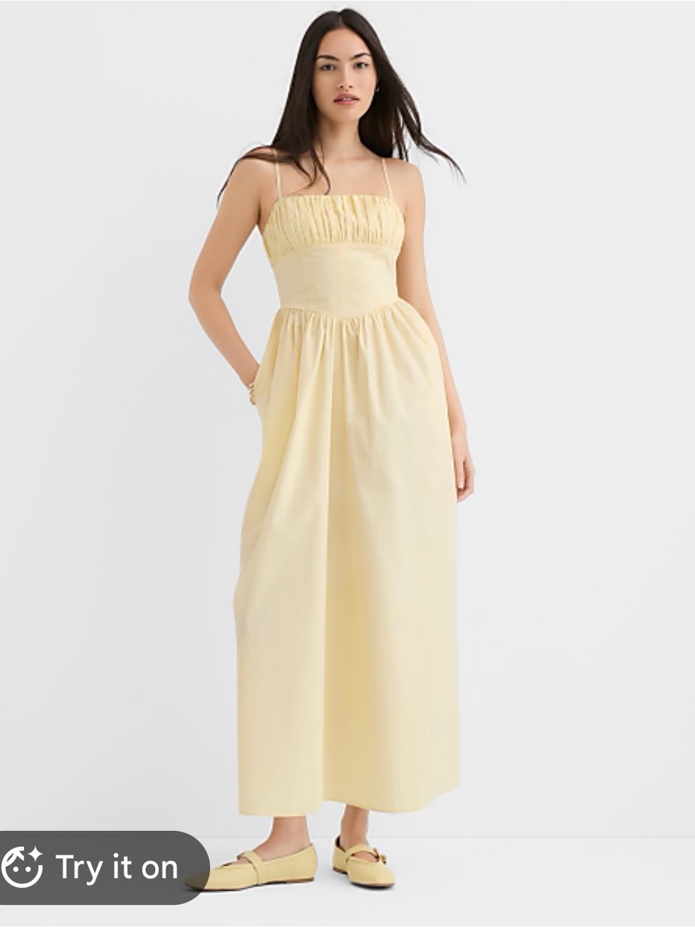 Sleeveless Yellow Maxi Dress with Smocked Bodice